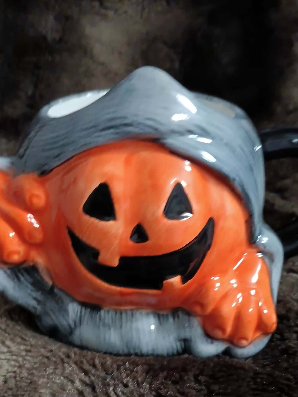 Ceramic 'Lewis The Pumpkin" Grim Reaper Mug in Orange and Gray